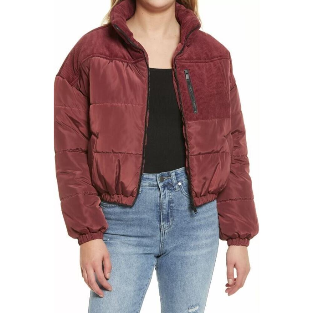 BP. Women's Mix Media Full Zip‎ Puffer Jacket in Burgandy Port Medium MSRP $69